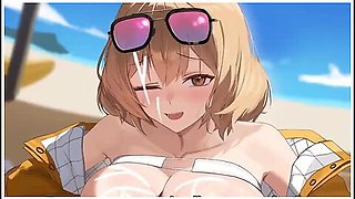 Blond With Big Tits Crempied On The Beach With Car Toon