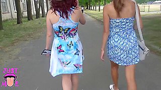 Two Girls Flashing Pussy In Public Park, Upskirt No Panties