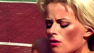 Blonde Sucks Cock Then Gets Fucked on Tennis Court