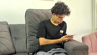 Curious stepbrother finds stepsister masturbating and helps her take his big cock
