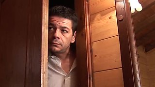 Young girl sucks mature cock in sauna before hot fuck