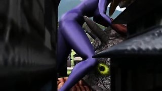 Bodacious 3D babe gets fucked in every hole by hung monsters