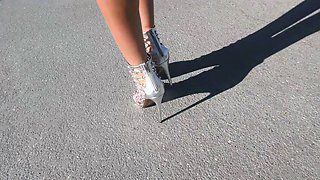 Busty babe playing with her big boobs