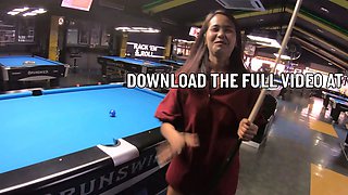 Big booty Thai GF plays pool and blowjob