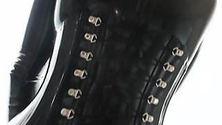 Big Boobs Latex Catsuit and High Heels