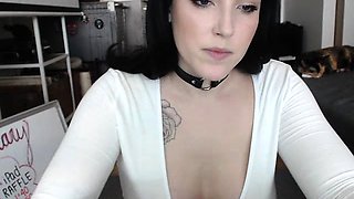 Smoking brunette strips in solo webcam show