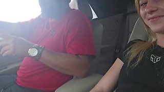 Petite 18 year old dildo fucks her pussy in the car in public