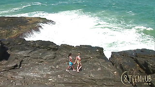 Two Lesbians Fingering Each Other on the Beach