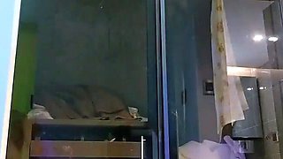 Busty curly brunette with big boobs fucks on couch