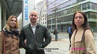 A spontaneous hallway hookup with an eager couple (Czech Couples)