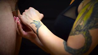 Femdom handjob till cock is dry from cumming