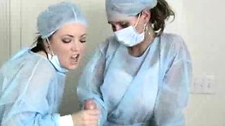 Nurses jerk and suck off Johhny to get a semen sample,