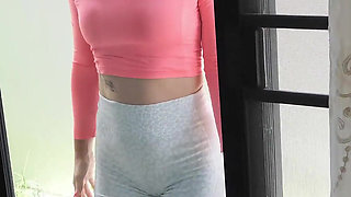 Desperation Pee on the Glass Door - Huge Pissing