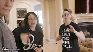 Girlsway Angela White heads hard and rough with Kissa Sins