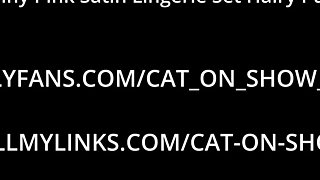 Cute Shiny Pink Satin Lingerie Set Hairy Pussy Play