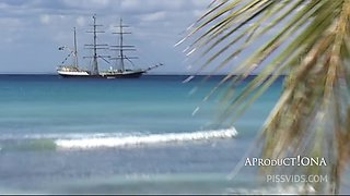 Sandra Iron Pose And Pee On Dominican Beach