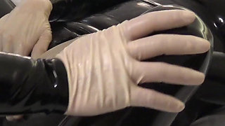 The Slave All in Latex Had to Take Good Care of Me, Until My Orgasm and His Cumshot. 2 Angle