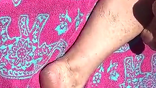 Fan Request Granny Naked in Sun Shows Dirty Rough Soles & Toes GILF 2