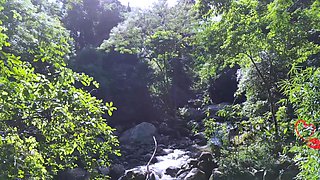 Busty curly brunette with big boobs fucks on couch