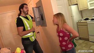 Topless Teen Jerks Off The Technician