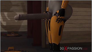 Blonde seduced by a sleek female android in a secret lab encounter