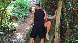 Creampie on Big Pussy Friend at the Beach - Outdoor Threesome