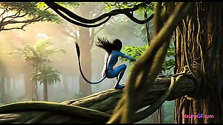 Avatar babes swallows monster cock deep in Pandora jungle