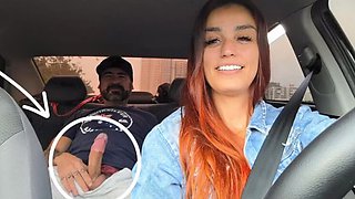 APP Driver Catches Passenger Jerking Off In Car & Fucks Her Tight Redhead Pussy