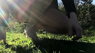 Blonde Amateur Takes Facial Outdoors In Public