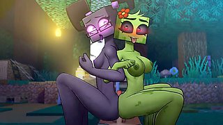 Threesome with Minecraft hotties in Hornycraft parody game