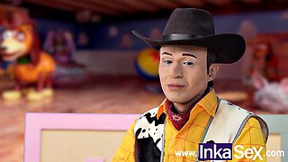 Busty Jesie Skinny Fucks Woodick Hiding from Andy in Toy Story Parody