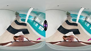 Busty stunner taunts and screws lucky fellow by the pool - tmwvrnet