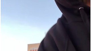 Skinny Ebony Alt Girl Masturbates Her Creamy Pussy On The Rooftop And Eats Her Own Cum