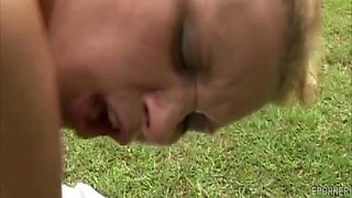Passionate vintage blonde shares intense blowjob with massive black cock lover