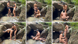 Risky outdoor sex _big naturaltits milf and boyfriend quick sex in the waterfall