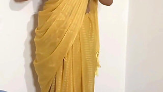 Desi Step Mom Oil Massage to Her Son's Penis. with Saree