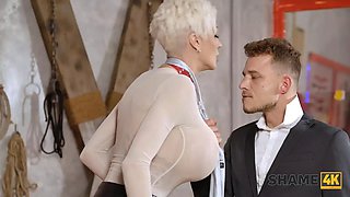 Tanya Virago takes virginity from young Czech guy in stockings