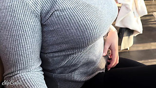 Horny Blonde MILF Gives Risky Blowjob Under Table in Fast Food Restaurant - Big Cock Cumshot