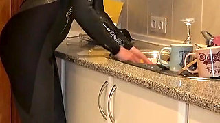 Flooded Mask Dishwashing in Wetsuit & Heels - Wet Mess Fun