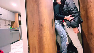 We touch each other's pussies in the closet without anyone noticing