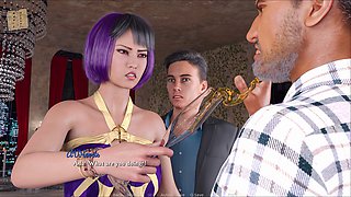 Shaved pussy and gameplay of a hot adult visual novel featuring a busty brunette