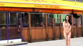 Brunettes public flashing and blowjob