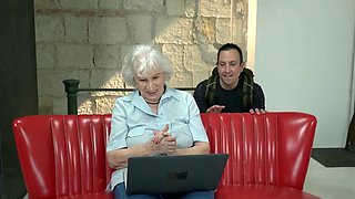 Old bitch wants him to lick her saggy tits first