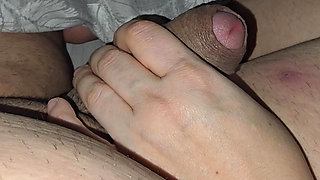 Stepmom hand slowly slip from stepson leg on his dick gave him a handjob