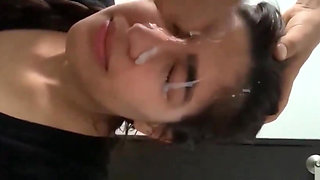 Desi BF Cum on Her Cute and Innocent Girlfriends Face Fuck