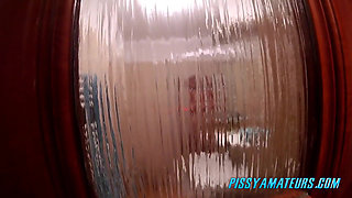 Sexy big tits girl pee in the shower
