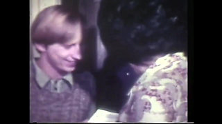 American Vintage Threesome for a Cute Brunette in Sexy Stockings Anal Fucked by Two Guys