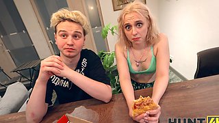 A beautiful blonde woman Molly Cute fucks with a guy in front of her husband