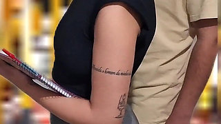 Slutty Student Gets Cumshot in Public on the Bus