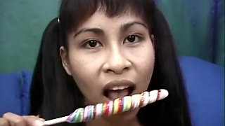 Pretty asian babe pussy fucking dildo playing...cum in mouth